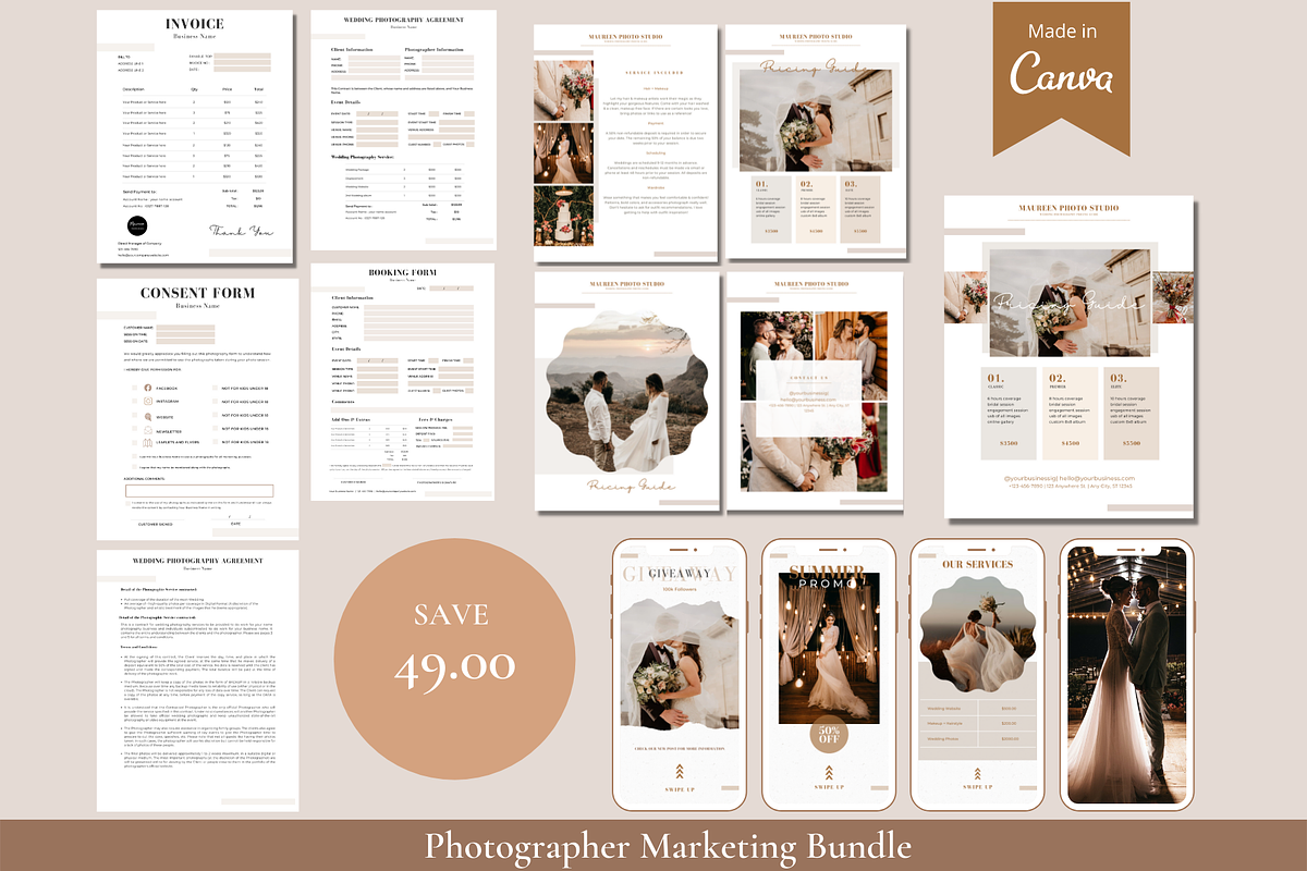 Wedding Photography Marketing Bundle, a Social Media Template by Bonita Digital Design (Photo 1 of 10)