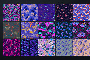 Violet Floral Seamless Vector Pack