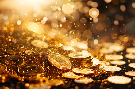 A stack of shiny gold coins overflow, a Photo by Iftikhar Alam