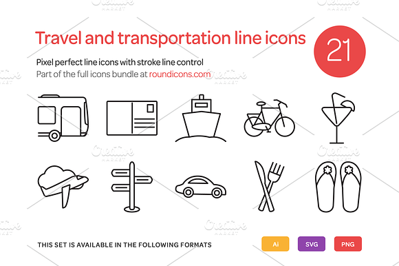 Travel And Transportation Line Icons