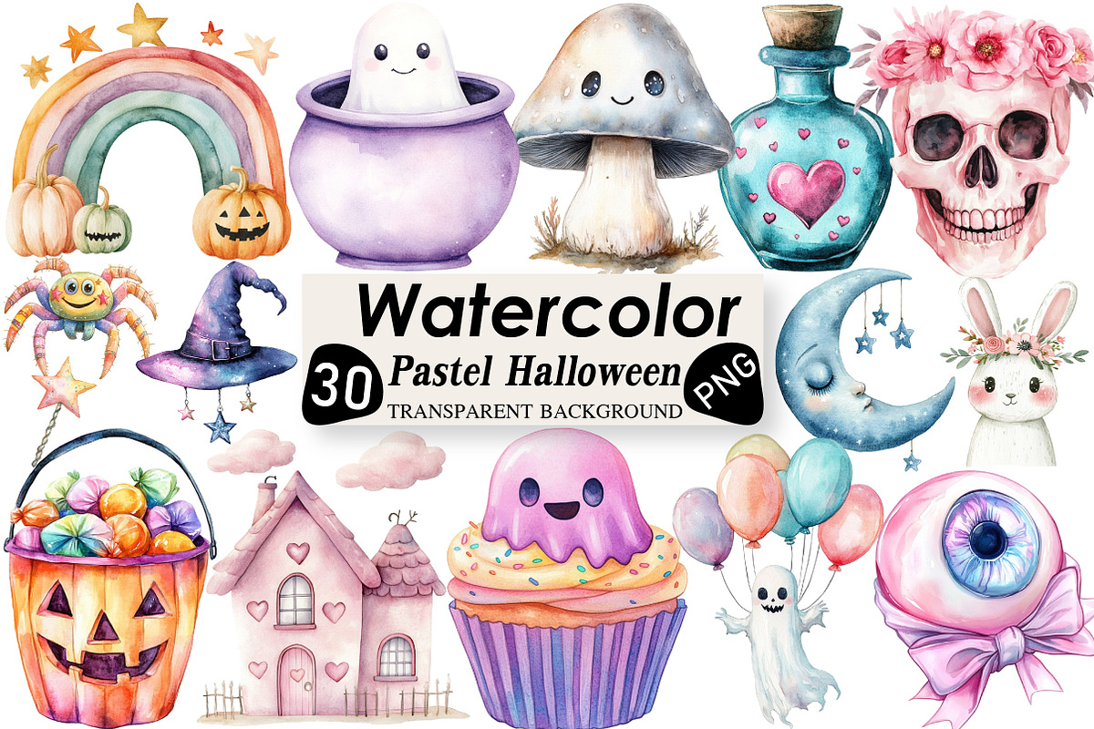 Pastel Halloween Cute Clipart, an Illustration by Black Bird Studio (Photo 1 of 6)