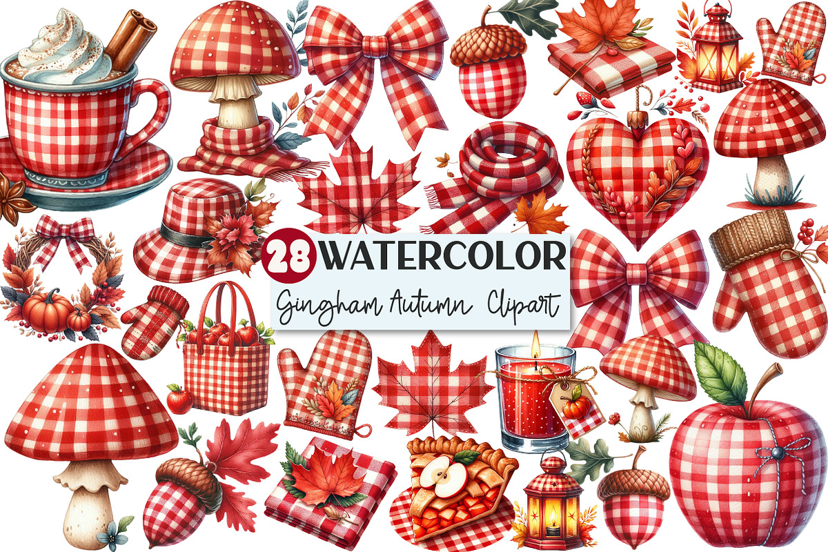 Red Gingham Autumn Clipart, an Illustration by Rose Art (Photo 1 of 4)