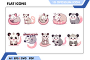 Cute Opossum Cartoon Vector Bundle, a Solid Icon by Fontmine Studio (Thumbnail 1 of 2)