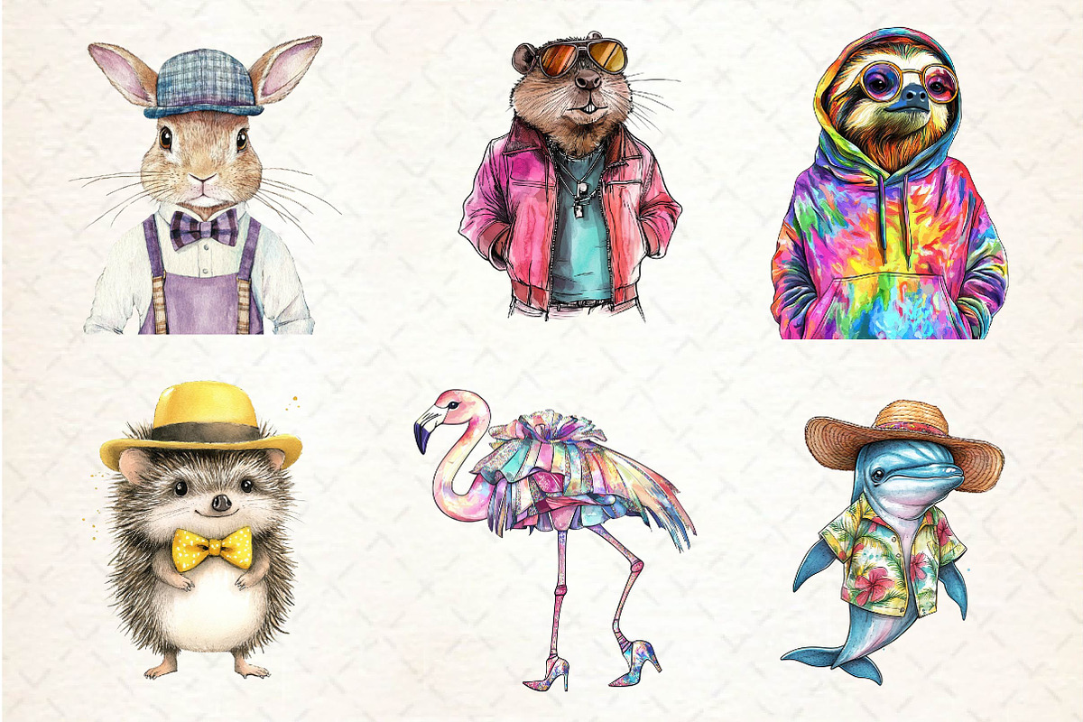 Funky Dressed-Up Animals Clipart, an Illustration by Dream Creation (Photo 2 of 6)
