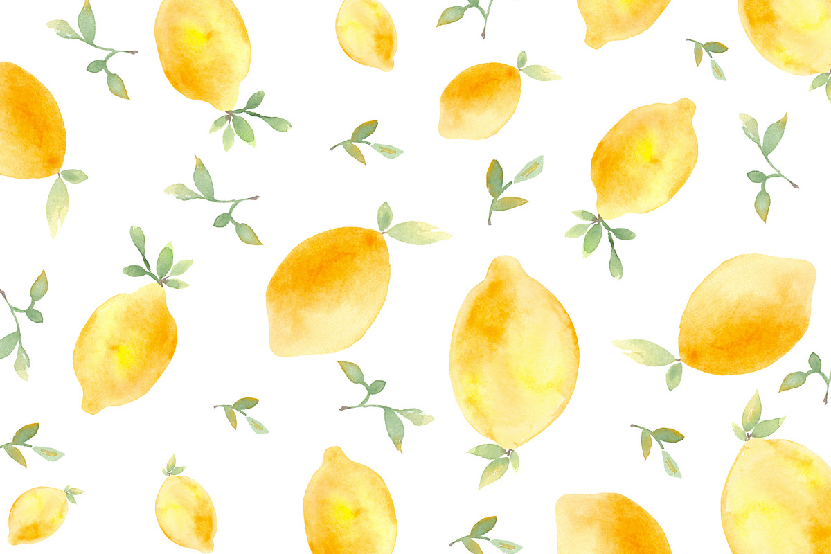 Watercolor lemon and peach patterns, a Background Graphic by lycka (Photo 2 of 5)
