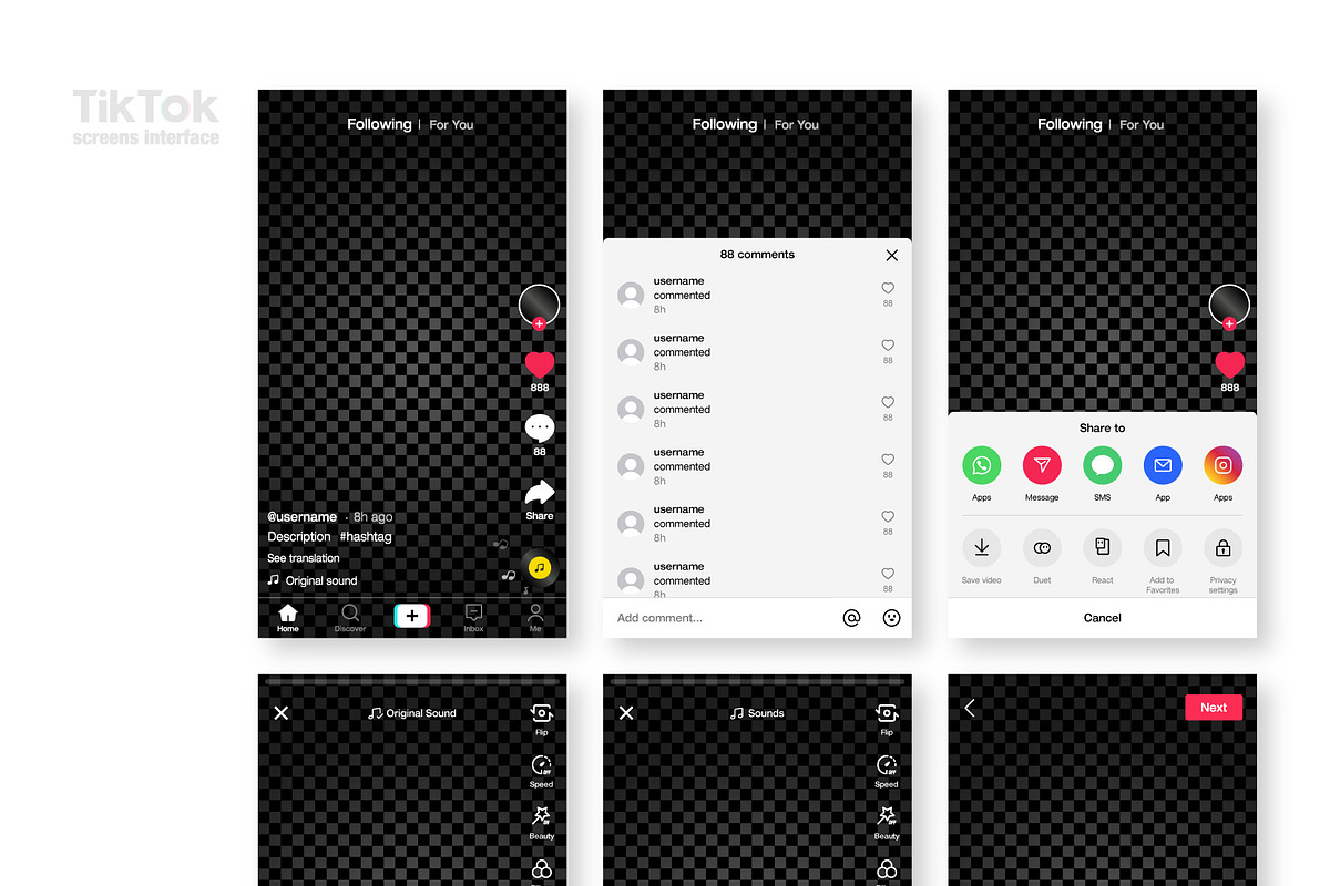 Tik Tok Screens Interface, a Social Media Template by karnofff