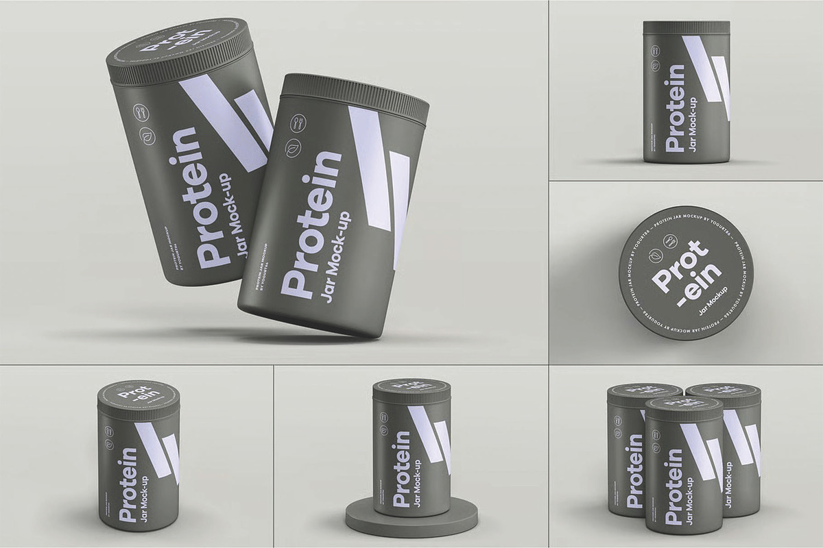 Protein Tall Jar Mockup, a Packaging Mockup by DesignRushMarket (Photo 1 of 12)