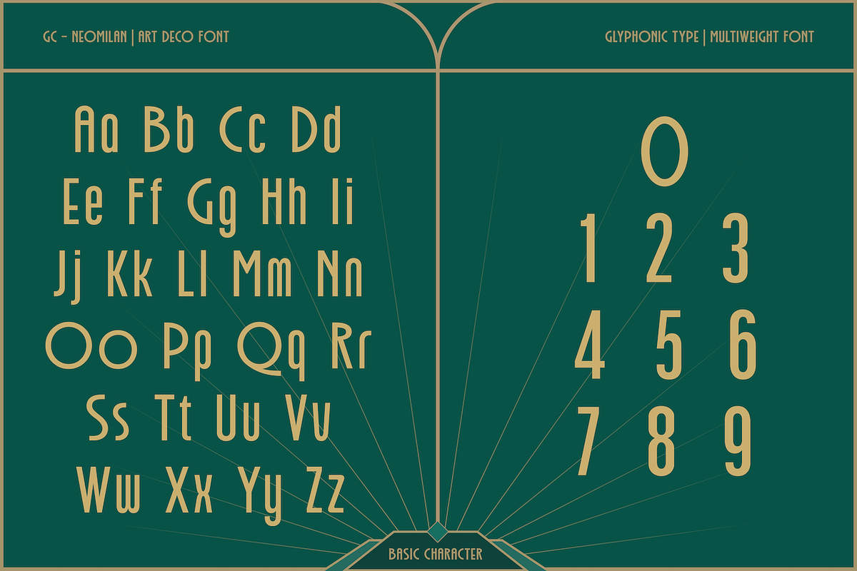 GC Neomilan - Neo Art Deco Typeface, a Sans Serif Font by Glyphonic (Photo 2 of 16)