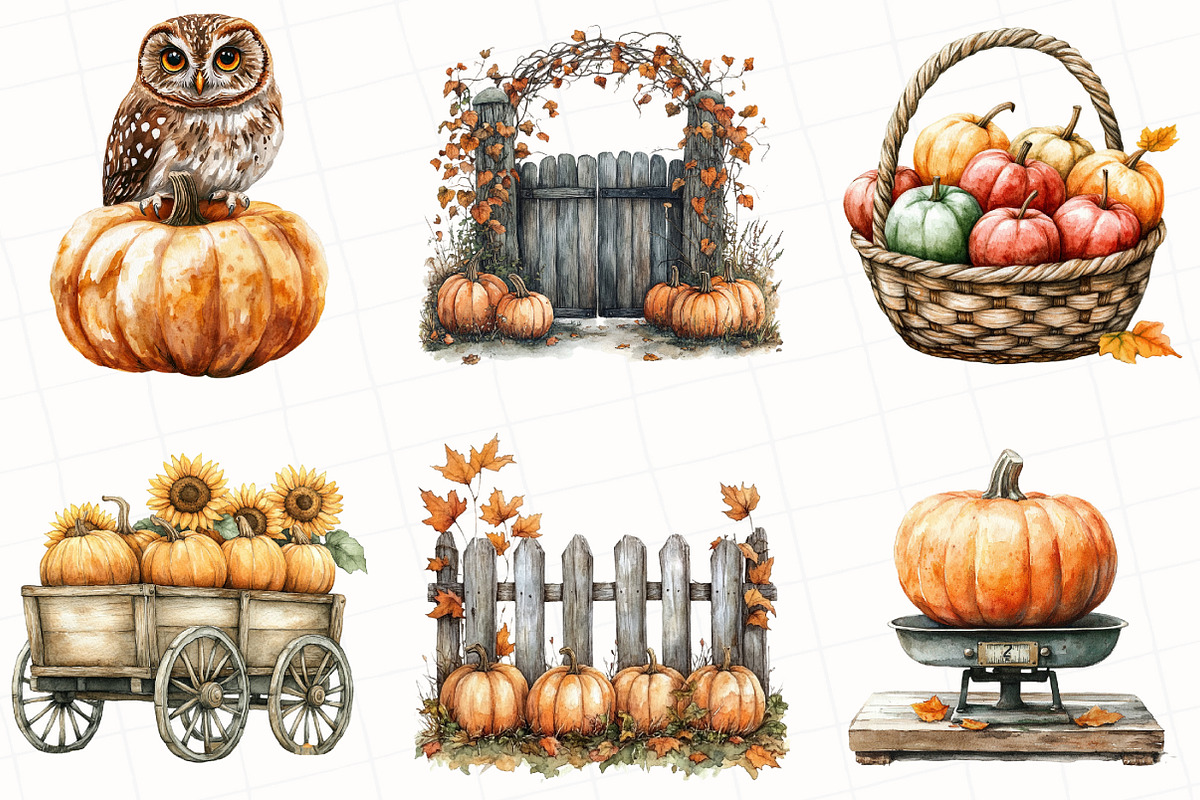 Watercolor Pumpkin Patch Clipart, an Illustration by OK Design (Photo 5 of 5)