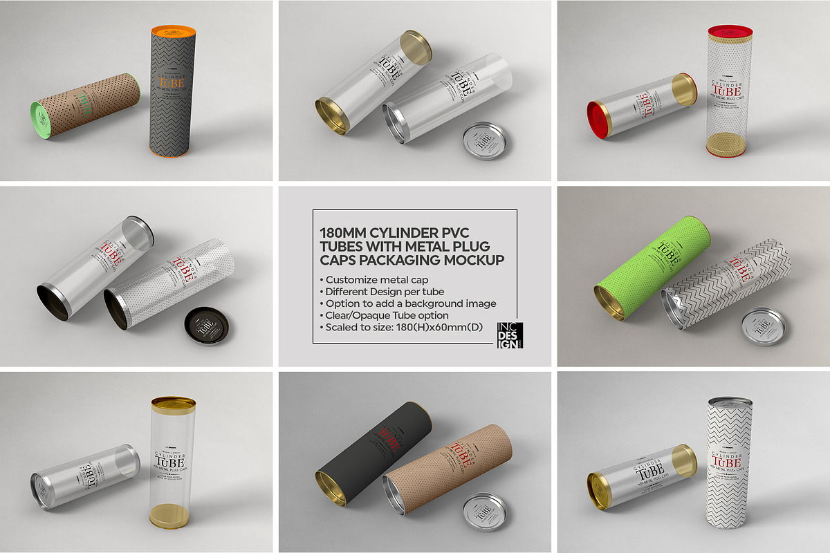180mm Cylinder Tube Packaging Mockup, a Cups & Container Mockup by INCDesign (Photo 3 of 12)