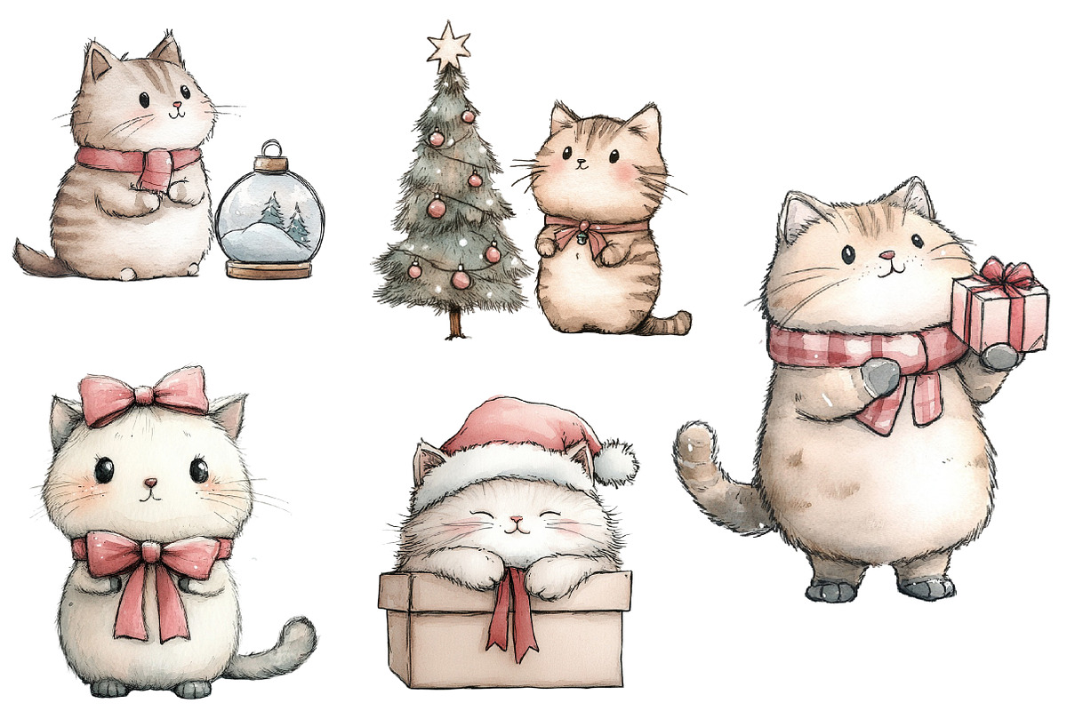 Christmas cat clipart, an Illustration by Designworld (Photo 2 of 4)