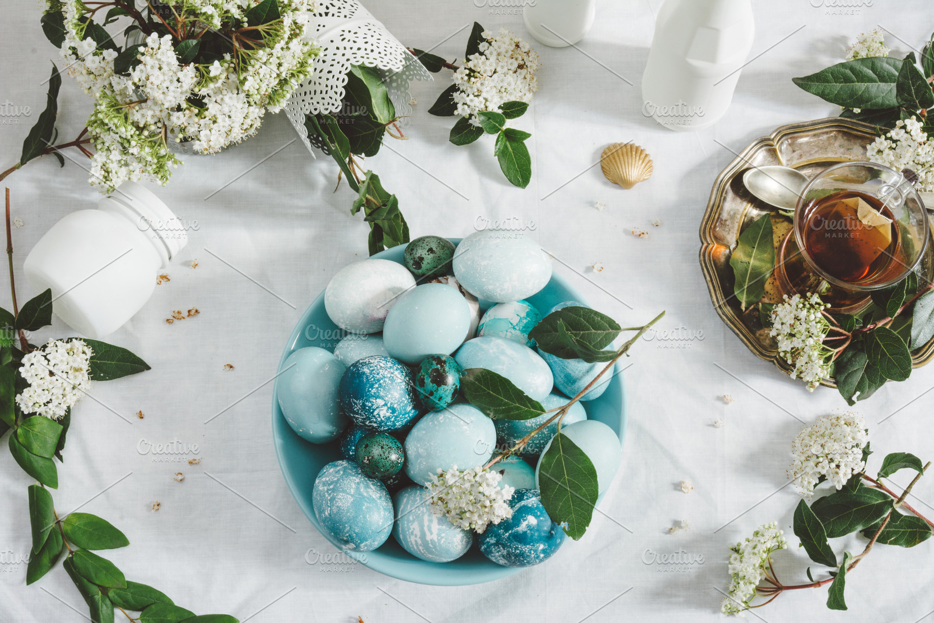 Naturally dyed easter blue eggs and featuring easter, eggs, and tea, a Holiday Photo by SZ IMAGE