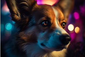 Corgi Dog Cyberpunk Night. Generate