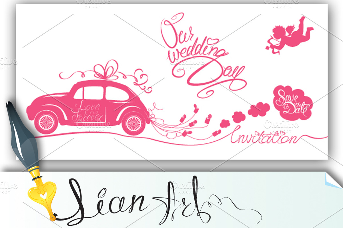 Funny pink wedding card, an Invitation Template by Lian-art
