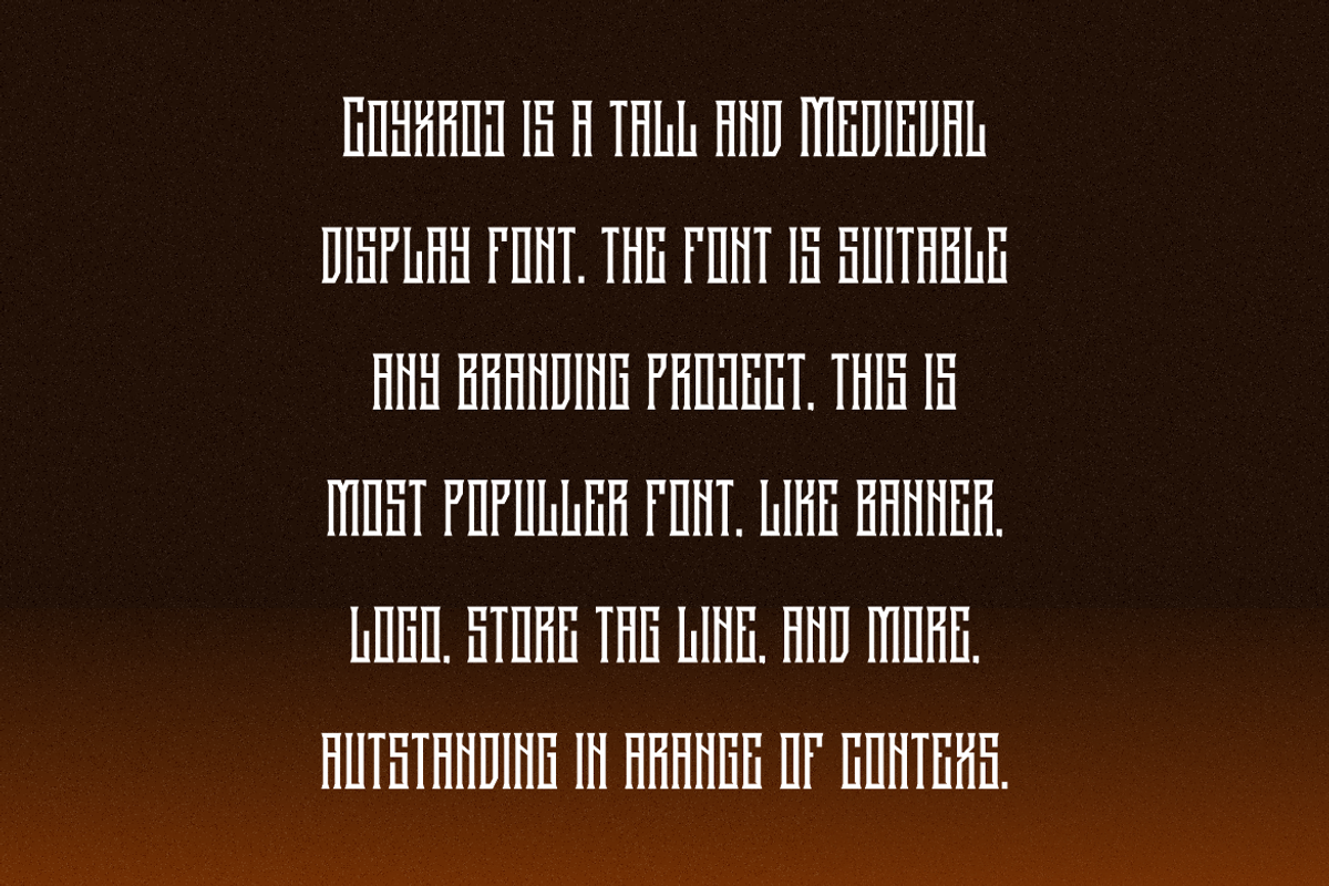 Coyxroj - Tall & Gothic Font, a Serif Font by QR Design Studio (Photo 4 of 6)