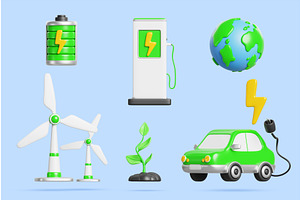 3d renewable green energy set. EV, a Technology Illustration by Marozhkastudio