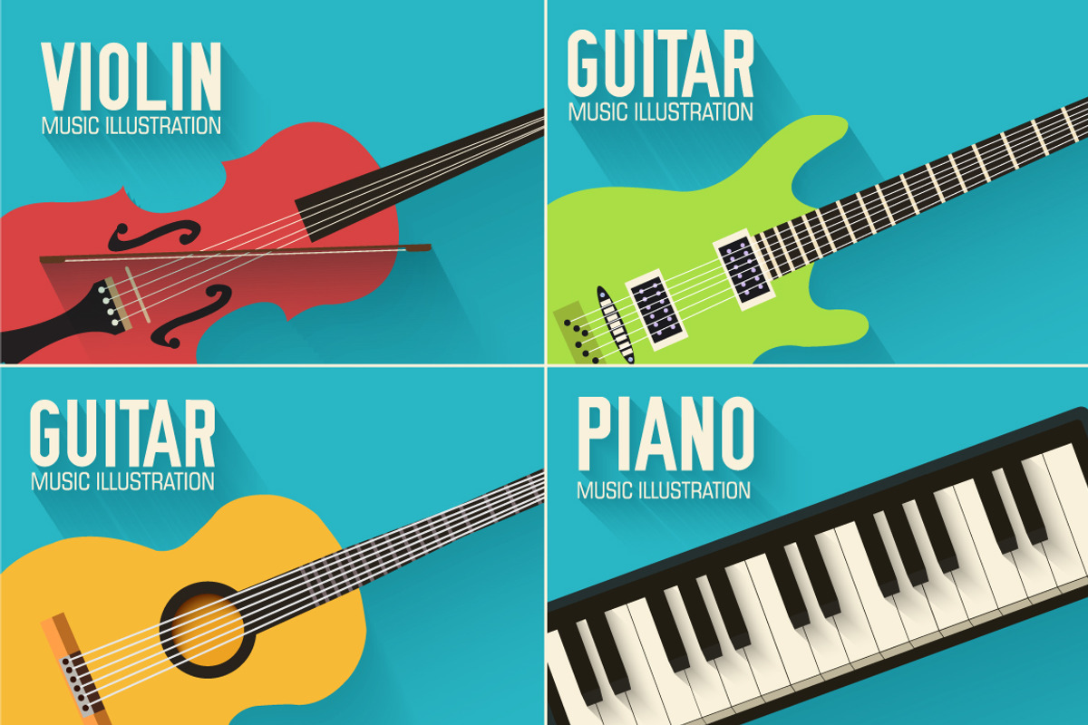 Music flat instruments illustrations, an Illustration by LineTale (Photo 2 of 5)