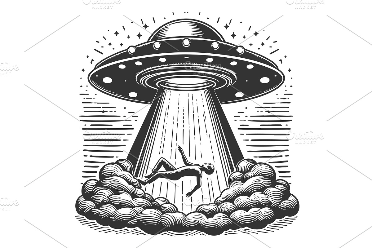 UFO Abduction with Alien Beam, an Illustration by AlexArt
