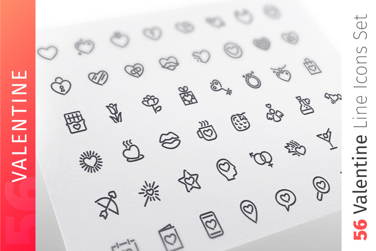 Valentine Line Icons Set, an Outline Icon by Voysla's Shop (Photo 1 of 4)