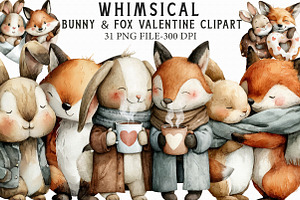 Whimsical Bunny & Fox Valentine Clip, an Illustration by Libby Wishes