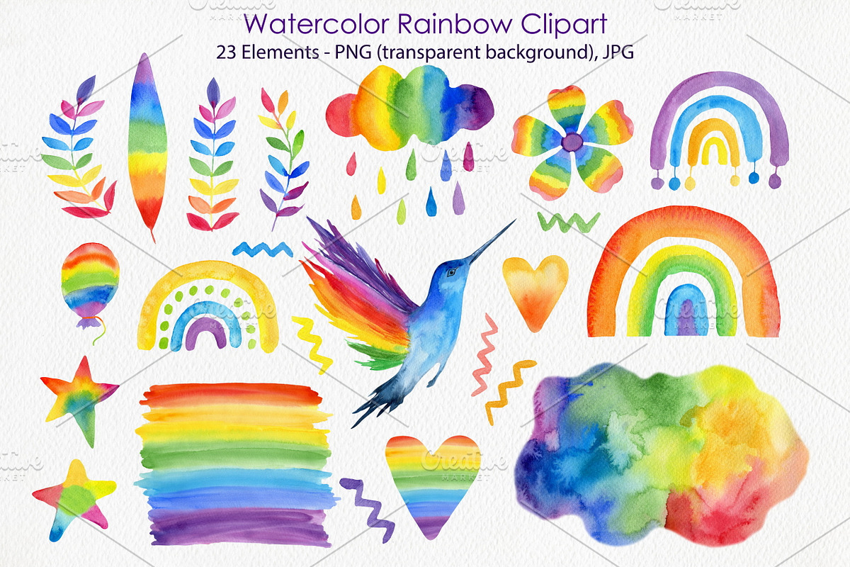 Watercolor Rainbow Clipart & Pattern, an Illustration by ArtIrisArt (Photo 2 of 22)