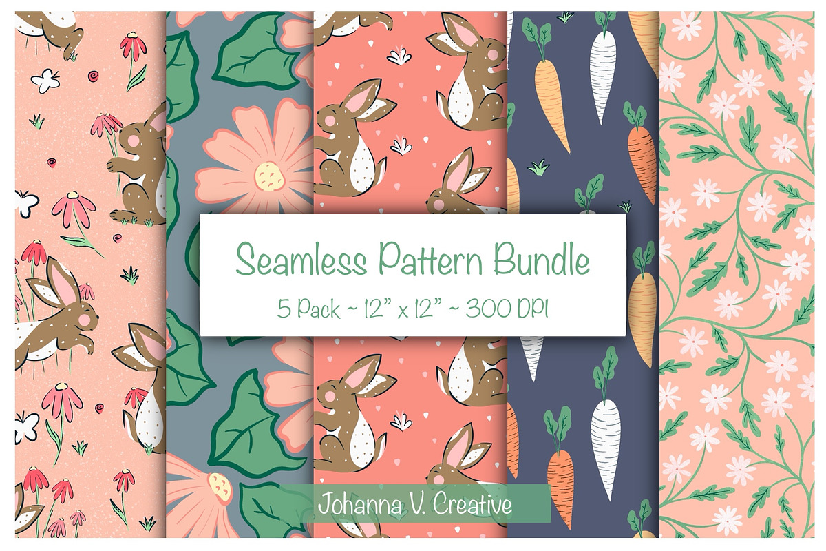 Spring Bunny Seamless Patterns, an Illustration by Johanna V. Creative (Photo 1 of 7)