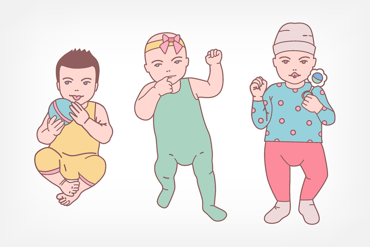Cute baby, colored & line art set, a Person Illustration by Good Studio (Photo 5 of 6)