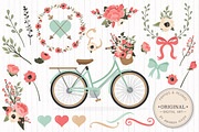 Mint & Coral Floral Bicycle + Extras, an Illustration by Amanda Ilkov (Thumbnail 1 of 5)