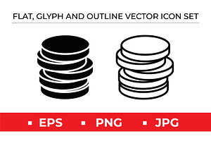 Coin Stack Icons Vector Black White, an Outline Icon by Artonix