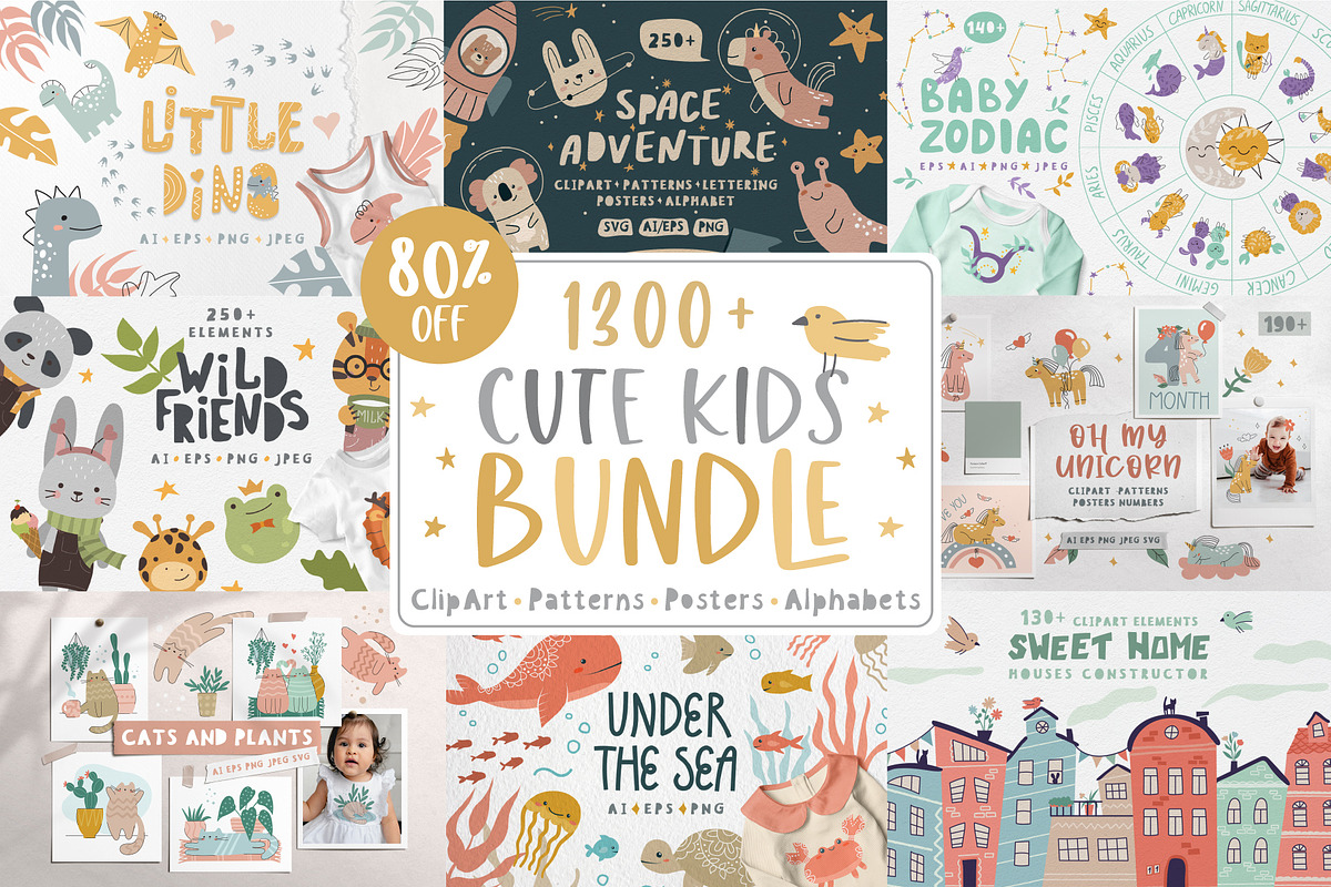 Cute Kids BUNDLE baby animals 80%OFF, an Animal Illustration by RinaKustova (Photo 1 of 10)