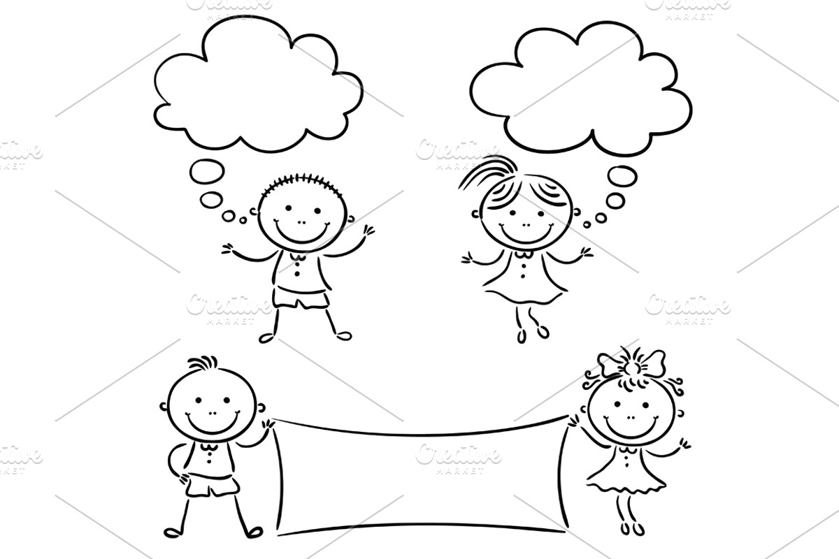Stick kids speech bubbles banner, a Person Illustration by Bubert Art ...