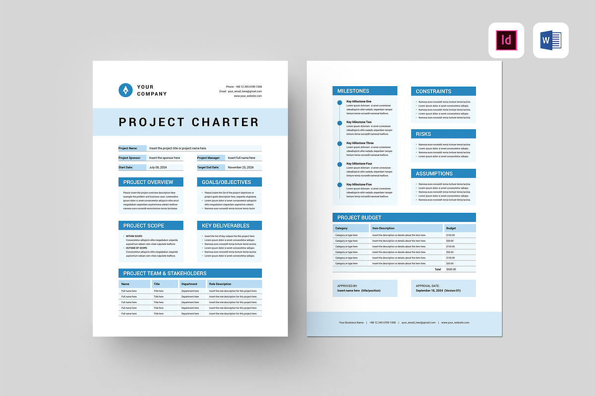 Project Charter Template, a Stationery Template by Leaflove