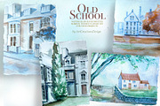 Watercolor Old School Clipart Set, a Seasonal Illustration by ArtCreationsDesign (Thumbnail 17 of 18)