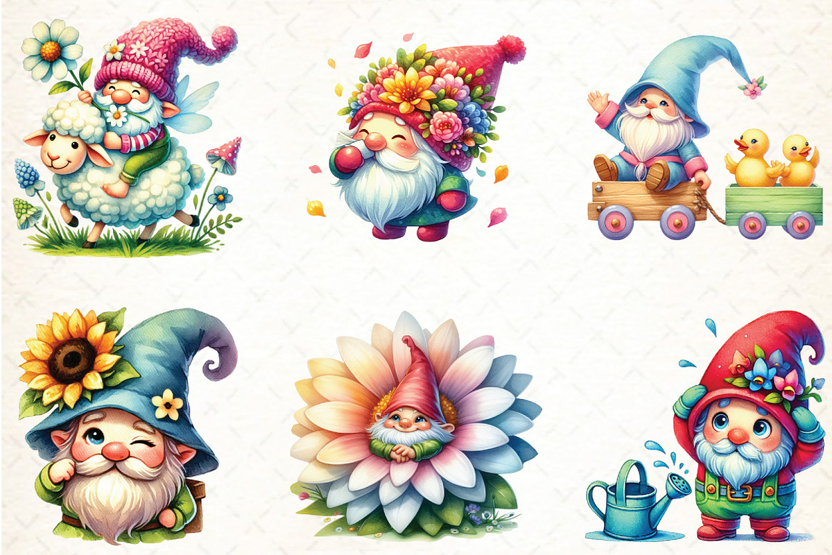Funny Spring Gnome clipart, an Illustration by DreamCafeArt (Photo 2 of 3)