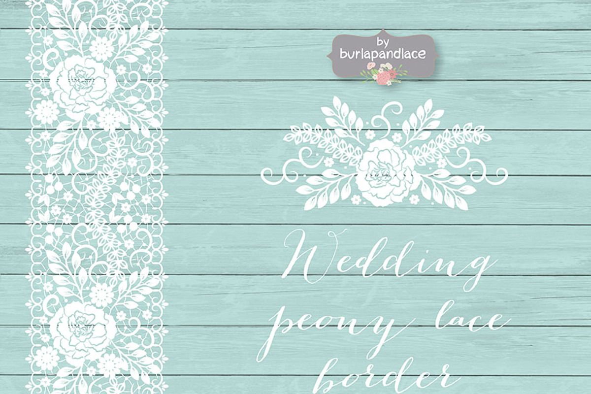 Vector wedding peony lace border, an Illustration by burlapandlace (Photo 5 of 5)