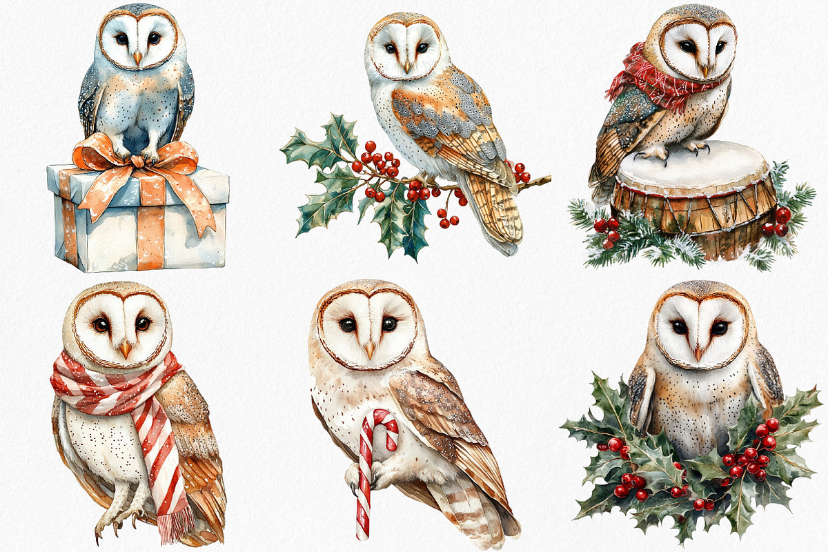 Christmas Barn Owl Clipart, an Illustration by Canvas Craft (Photo 2 of 8)