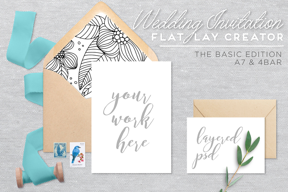 Wedding Invitation Mockup - Flat Lay, a Product Mockup by chattypress (Photo 1 of 5)