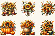 Vintage Sunflowers Autumn Clipart, a Work Illustration by cherrydesign (Thumbnail 2 of 3)