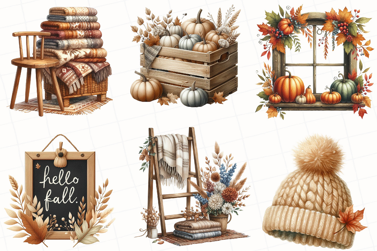 Watercolor Cozy Autumn Clipart, an Illustration by OK Design (Photo 5 of 5)
