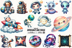 Watercolor Astronaut and Space PNG, an Illustration by Pixels.Craft