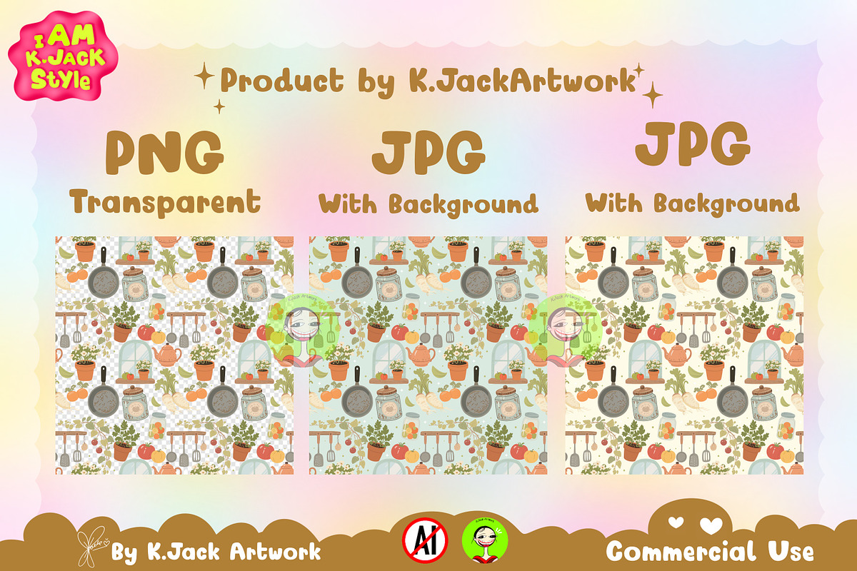 Whimsical Kitchen Harvest Seamless, a Background Graphic by K.JackArtwork (Photo 2 of 8)