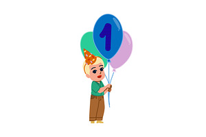 Blond boy celebrating first birthday, an Object Illustration by pikepicture