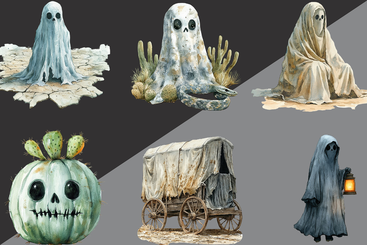 Haunted Desert Ghosts Clipart, an Illustration by Black Bird Studio (Photo 2 of 6)