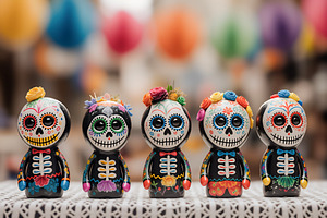 Five Dia de los Muertos figurines, a Photo by rarrarorro