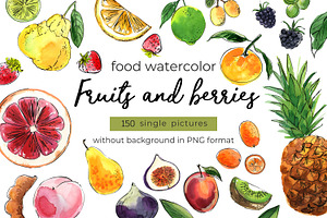 Food watercolor. Fruits and berries