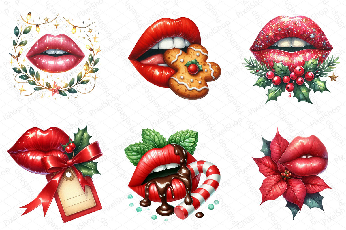 Christmas Lips Clipart Sublimation, an Illustration by DreamPrint404 (Photo 3 of 4)