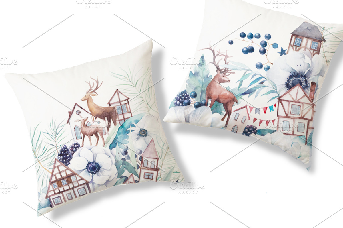 Deer Town. Christmas floral card set, an Animal Illustration by Eisfrei (Photo 3 of 7)