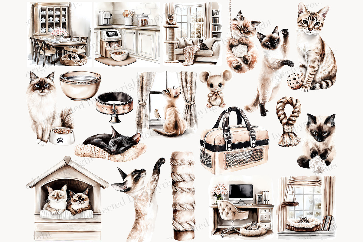 Cat Mom Clipart Set | Cat Breeds, an Animal Illustration by GlamArtZhanna (Photo 4 of 8)