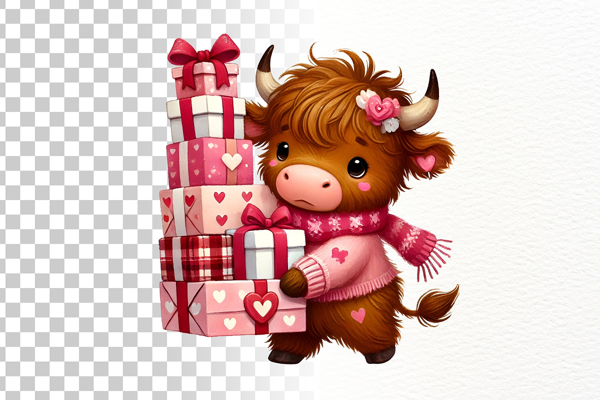 Valentine Highland Cow Clipart Set, an Animal Illustration by Nicolle's Colorful Art (Photo 7 of 7)