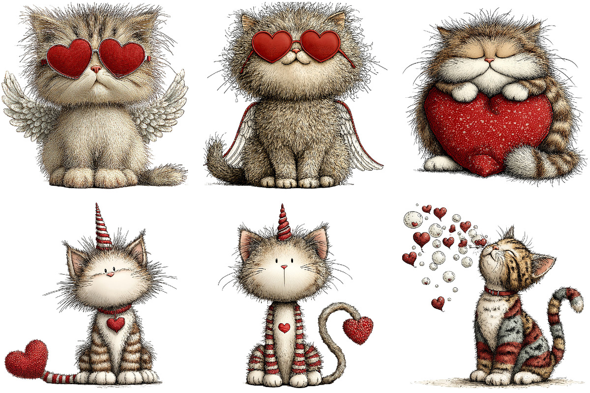 Valentine Whimsical Cat Clipart, an Illustration by DreamArtGraphic (Photo 5 of 5)